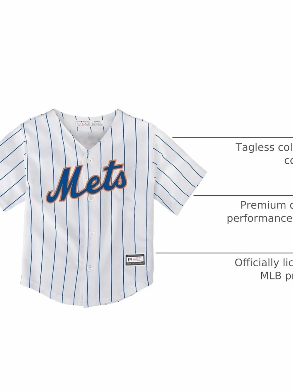 Majestic White and Blue Pinstripe Mets Kids Baseball Jersey